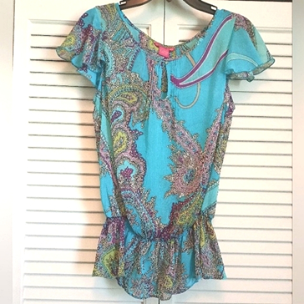 💜Sunny Leigh Turquoise & Purple Paisley Top (S)💜